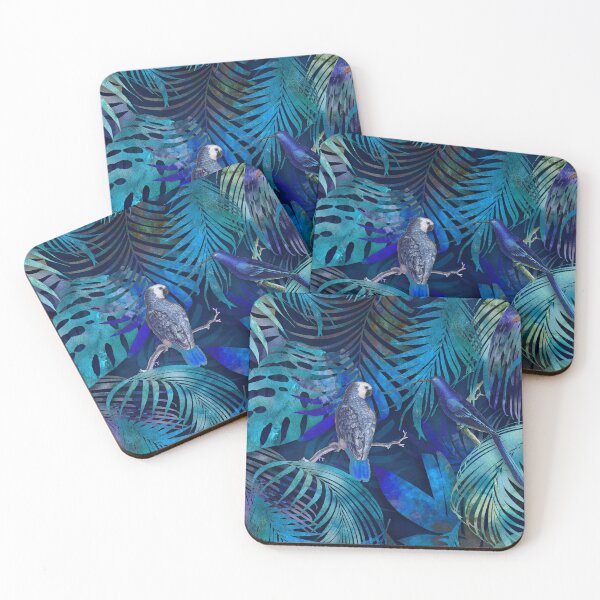 Item preview, Parrots Tropical Paradise Midnight Blue Watercolor Art designed and sold by artsandsoul.