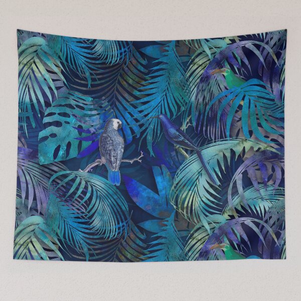 Item preview, Parrots Tropical Paradise Midnight Blue Watercolor Art designed and sold by artsandsoul.
