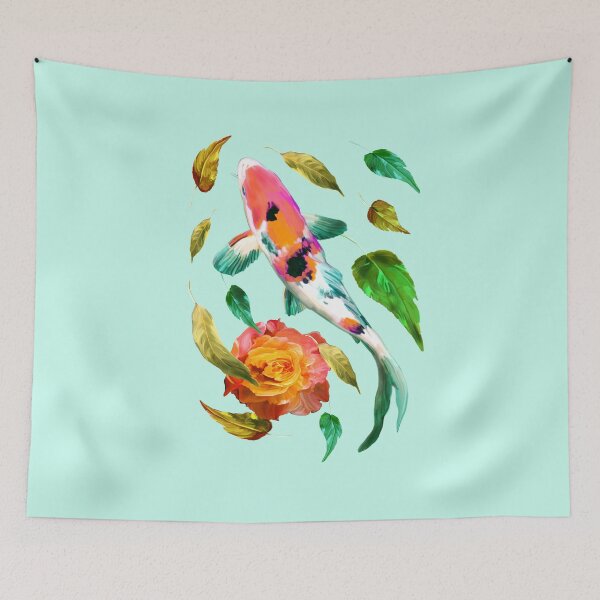 Item preview, Koi fish with leaves and rose - Sky blue version designed and sold by ESAR-planet.