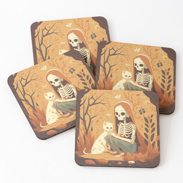 Item preview, Skeleton Girl & Ghost Cat designed and sold by Cozy Nerdy Things.