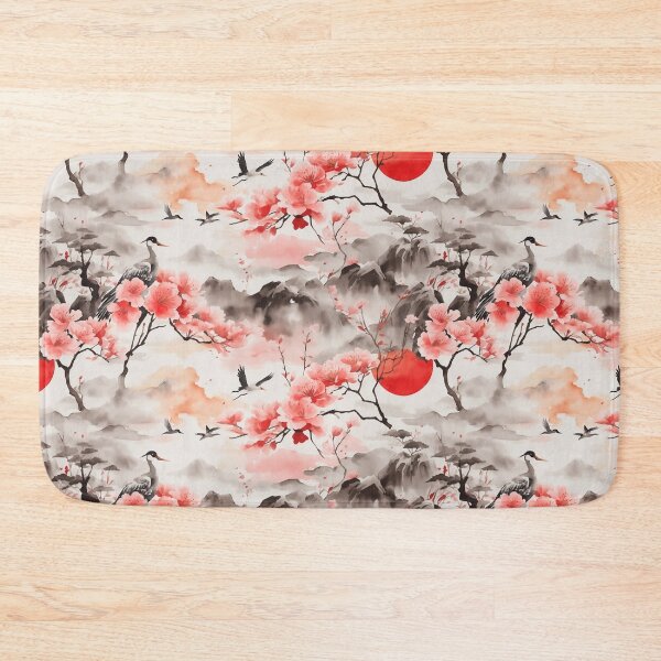 Item preview, Zen Harmony: Crane, Red Sun, and Sakura Blossoms in Japanese Watercolor Serenity designed and sold by mrabdennour.