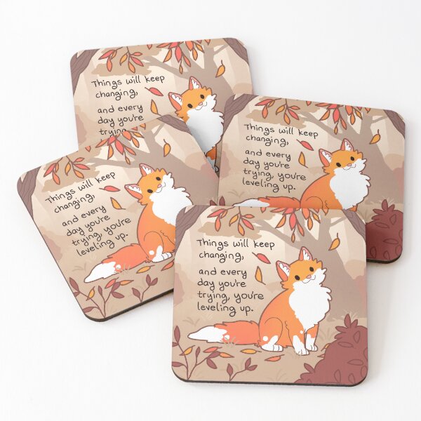 Item preview, "You're Leveling Up" Kitty With Fall Leaves designed and sold by thelatestkate.