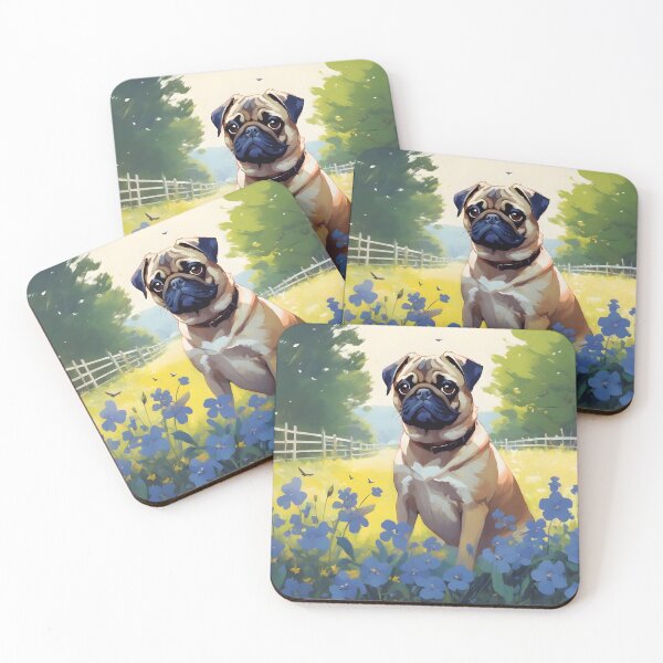 Item preview, Pug in Blue Blossoms designed and sold by designsbyflo.