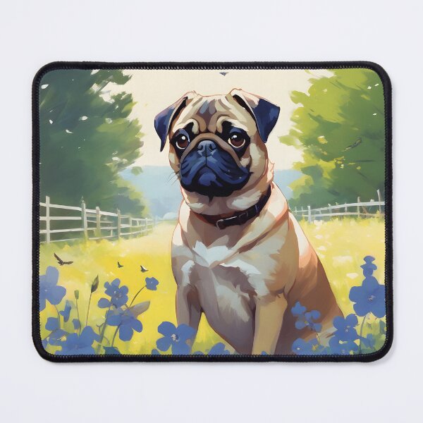Item preview, Pug in Blue Blossoms designed and sold by designsbyflo.