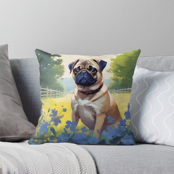 Item preview, Pug in Blue Blossoms designed and sold by designsbyflo.