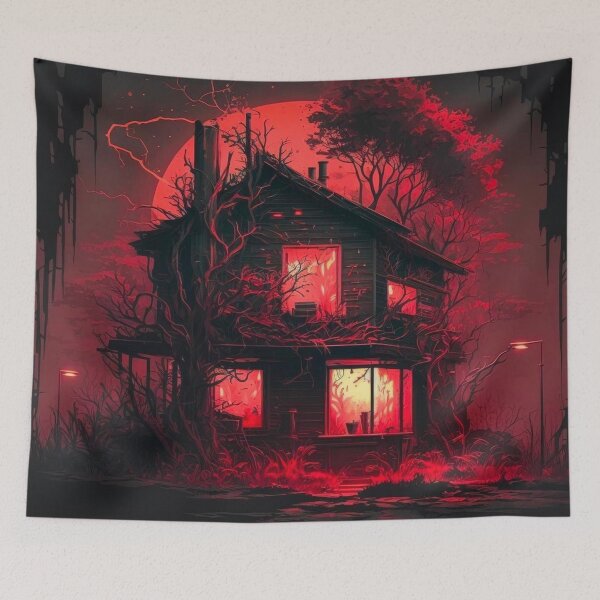 Item preview, Mystical Red Overgrown Halloween House On Fire  designed and sold by TheFullFantasy.