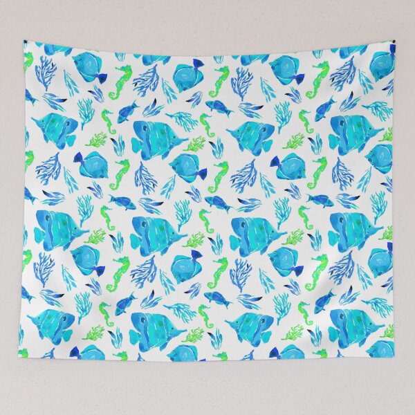 Item preview, Blue Ocean Fish and Coral Pattern designed and sold by KatrinMcgooganArt.