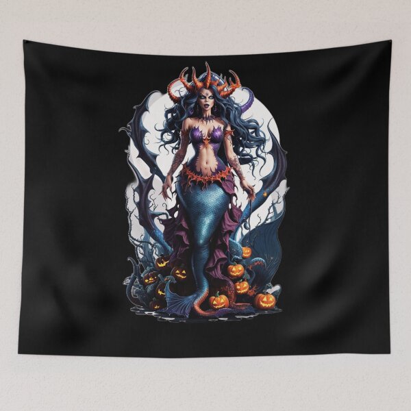 Item preview, Halloween Mermaid with Red Horns designed and sold by SirenasWorld.