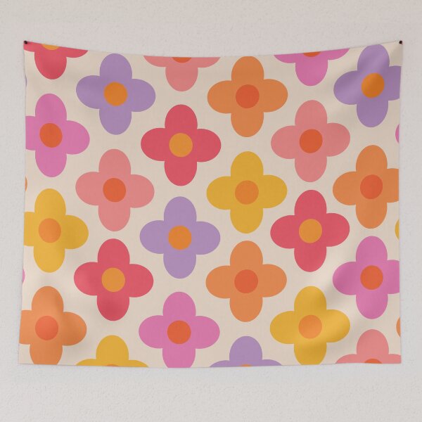 Item preview, Mid Century Mod Colorful Flowers on white designed and sold by Yasminepatterns .