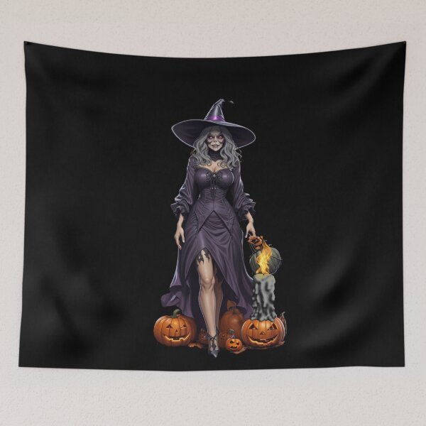 Item preview, Spooky Skeleton Face Witch with Her Pumpkin Followers designed and sold by SirenasWorld.