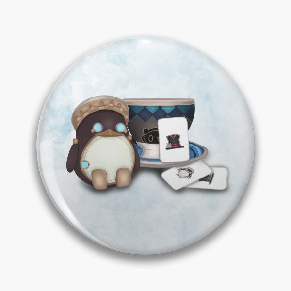 Item preview, Cute drawing of Freminet’s penguin, Lynette’s teacup and Lyney’s magic cards from Genshin Impact designed and sold by AnElementalGift.