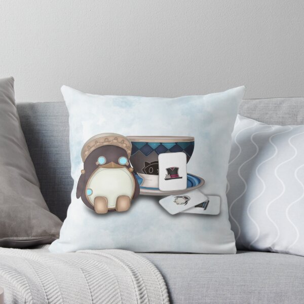 Item preview, Cute drawing of Freminet’s penguin, Lynette’s teacup and Lyney’s magic cards from Genshin Impact designed and sold by AnElementalGift.