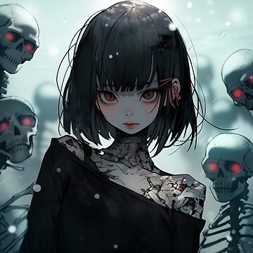 Creepy Dark Anime Girl with Skulls | Sticker