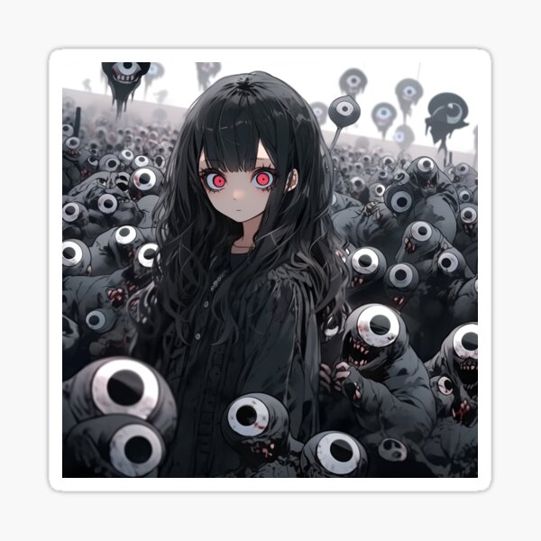 Creepy Dark Anime Girl with Skulls | Sticker