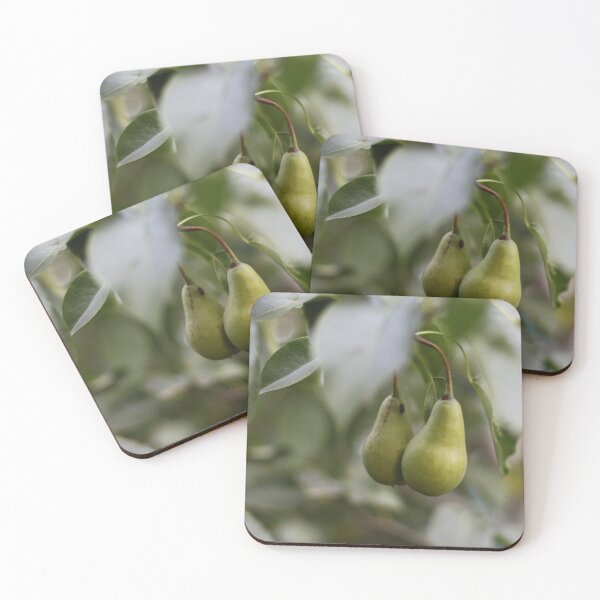 Item preview, green pear hanging on a branch among the leaves designed and sold by LiubovAvdeeva.