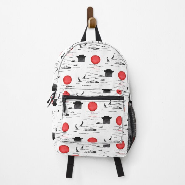 Item preview, Red Sun, Marsh, and Cranes - Sumi-e Style Watercolor Pattern designed and sold by Irene Estelle.