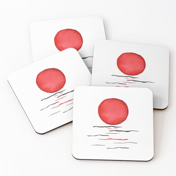 Item preview, Red Sun and Water - Sumi-e Style Watercolor Painting designed and sold by Irene Estelle.