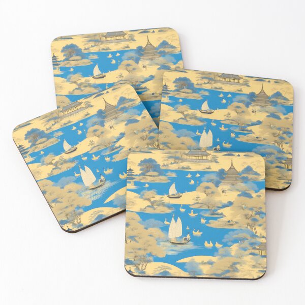 Item preview, Blue and yellow chinoiserie landscape designed and sold by SophieClimaArt.
