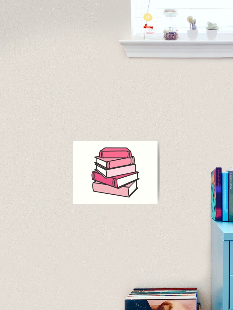 Cute Library Books Drawings Pink and Green Sticker