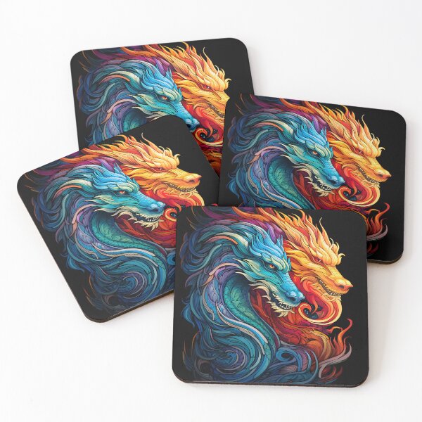 Item preview, Fantasy AI Art: Two Dragons, Orange and Blue, 1 designed and sold by SeeFutureDreams.