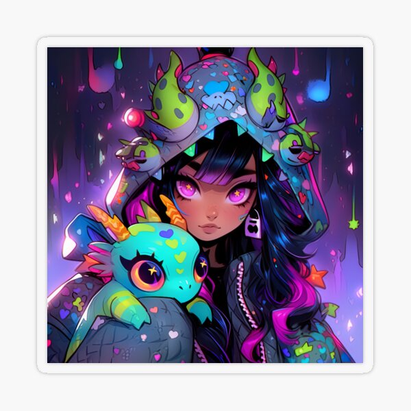 Beautiful Purple Anime Girl and Dragon Sticker for Sale by