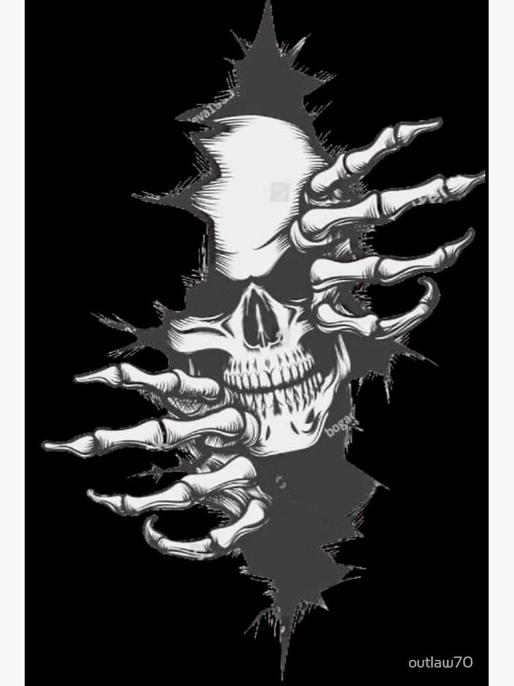 Scary skeleton tearing through wall