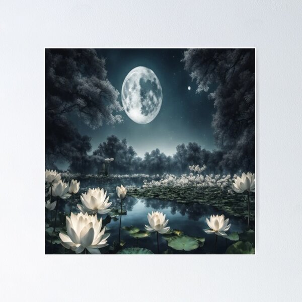 Item preview, A Beautiful Blue Moon with River Flowers designed and sold by WearWolfDesigns.