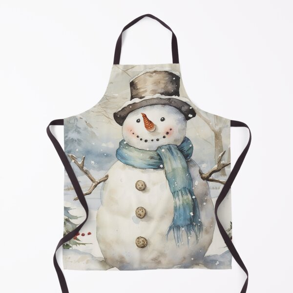 Item preview, Snowman winter scene blue and white Christmas vintage watercolor designed and sold by Inktown.