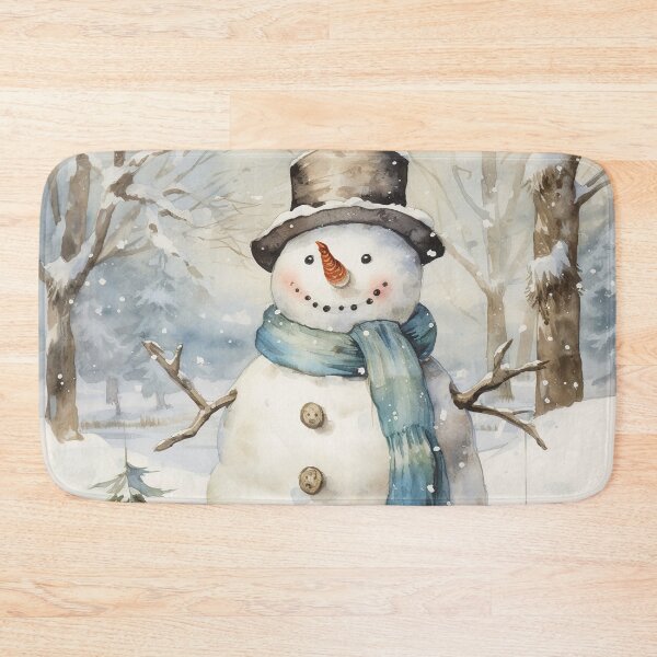 Item preview, Snowman winter scene blue and white Christmas vintage watercolor designed and sold by Inktown.