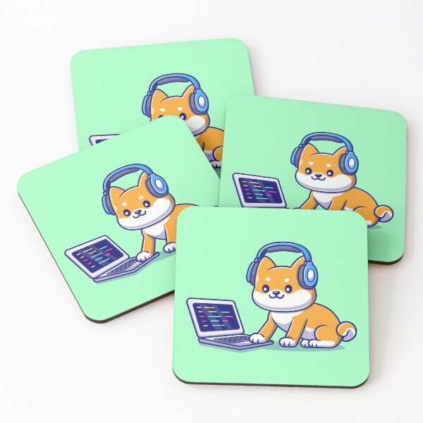 Item preview, Musical Paws: Cute Shiba Inu Dog Listening to Music with Laptop and Headphones Cartoon Vector Icon Illustration designed and sold by hjian8219.