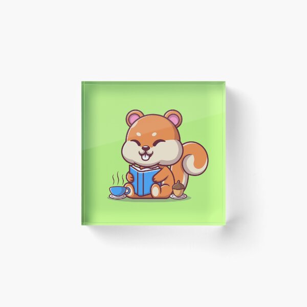 Item preview, "Squirrel Scholar: Cute Squirrel Reading a Book with Coffee and Walnut Cartoon Vector Icon Illustration designed and sold by hjian8219.