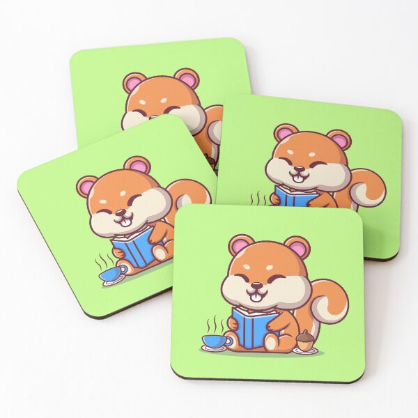 Item preview, "Squirrel Scholar: Cute Squirrel Reading a Book with Coffee and Walnut Cartoon Vector Icon Illustration designed and sold by hjian8219.