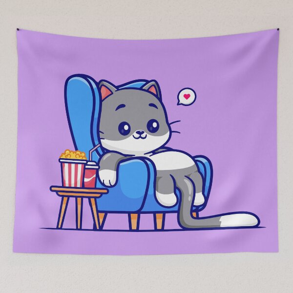 Item preview, Movie Night with Kitty: Cute Cat Watching Movie with Popcorn, Soda, and Sofa Cartoon Vector Icon Illustration designed and sold by hjian8219.