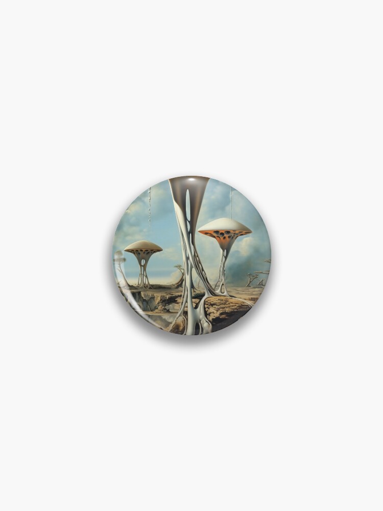 Surreal Ascent: Among the Enchanted Mushrooms Pin for Sale by