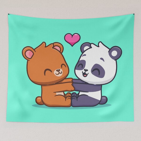 Item preview, Bear and Panda Playtime: Cute Bear Playing with Panda Together Cartoon Vector Icon Illustration" designed and sold by hjian8219.