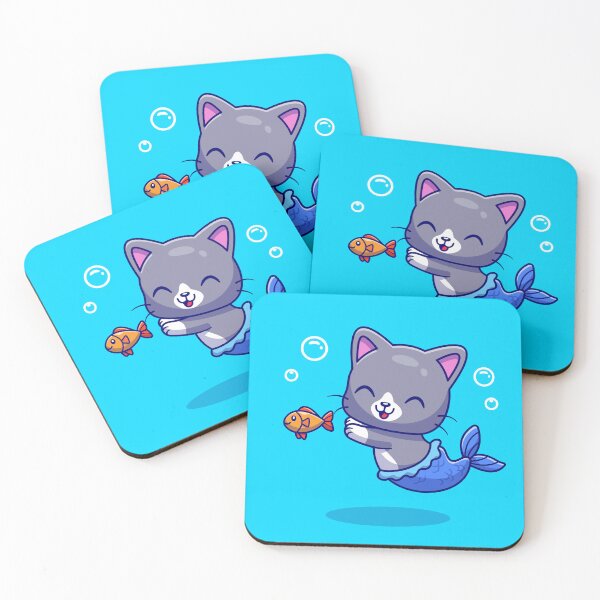 Item preview, Mermaid Cat: Cute Mermaid Cat with Fish Cartoon Vector Icon Illustration designed and sold by hjian8219.