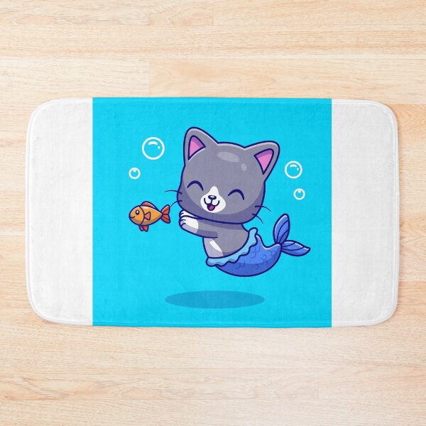 Item preview, Mermaid Cat: Cute Mermaid Cat with Fish Cartoon Vector Icon Illustration designed and sold by hjian8219.