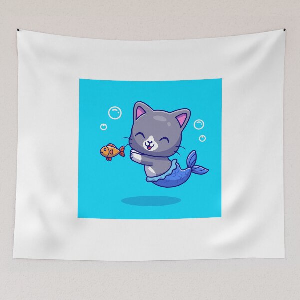 Item preview, Mermaid Cat: Cute Mermaid Cat with Fish Cartoon Vector Icon Illustration designed and sold by hjian8219.