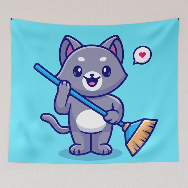 Item preview, Whisker Wizard: Cute Cat Holding Broom Cartoon Vector Icon Illustration designed and sold by hjian8219.