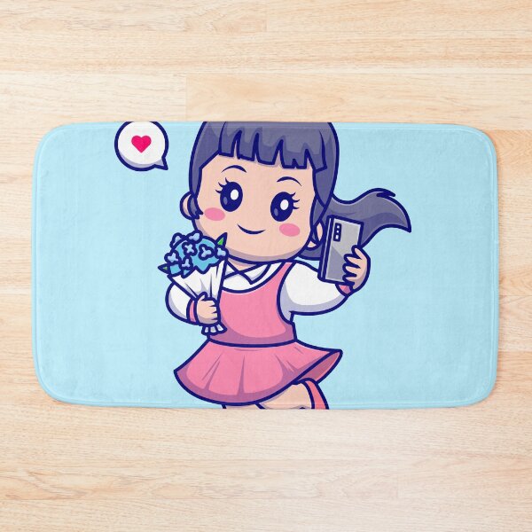 Item preview, Selfie Blossom: Cute Girl Holding Selfie with Flower Bouquet Cartoon Vector Icon Illustration designed and sold by hjian8219.