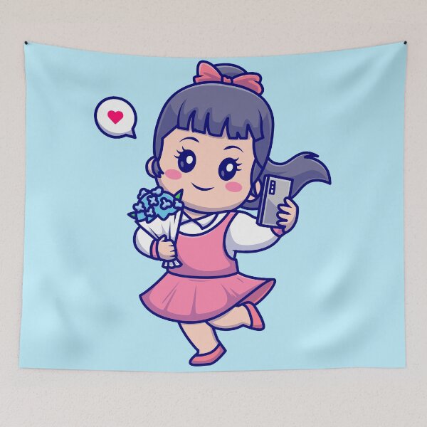 Item preview, Selfie Blossom: Cute Girl Holding Selfie with Flower Bouquet Cartoon Vector Icon Illustration designed and sold by hjian8219.