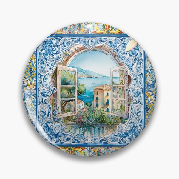Item preview, Summer, Italian Mediterranean majolica terrace view designed and sold by ZeinabTaha.