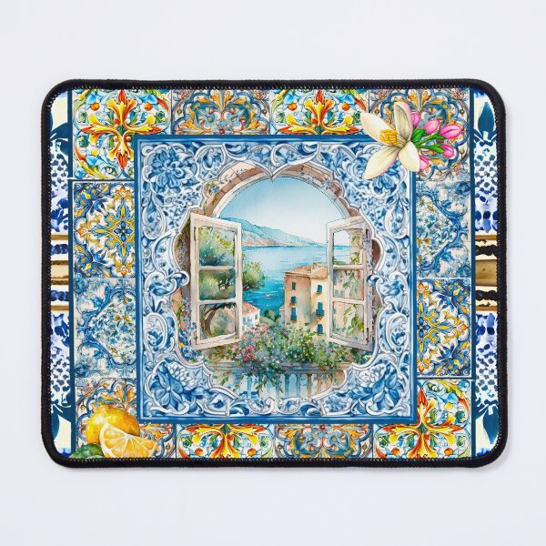 Item preview, Summer, Italian Mediterranean majolica terrace view designed and sold by ZeinabTaha.
