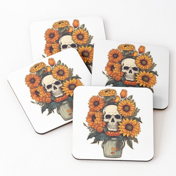 Item preview, Fall Flowers Orange Skull Sunflower Bouquet Planter designed and sold by allamericanash.