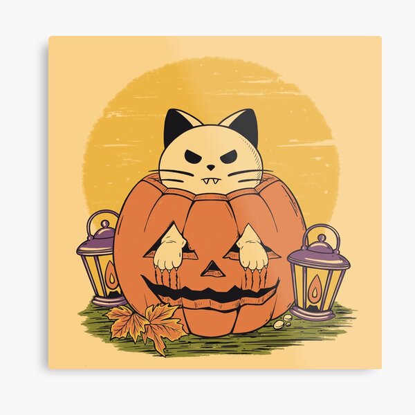 Pumpkin cat Metal Print