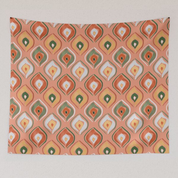 Item preview, Peacock Feathers Abstract Watercolor Pattern Peach and Green designed and sold by Dina June.