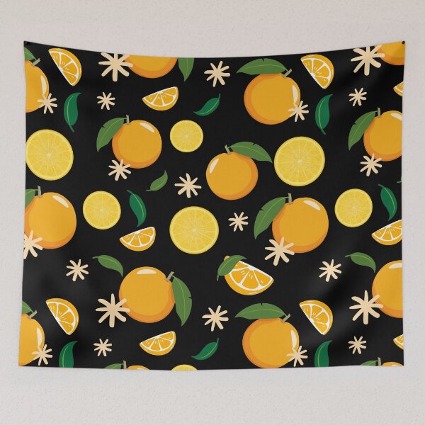 Item preview, Fresh citrus fruits seamless pattern black designed and sold by patternque.