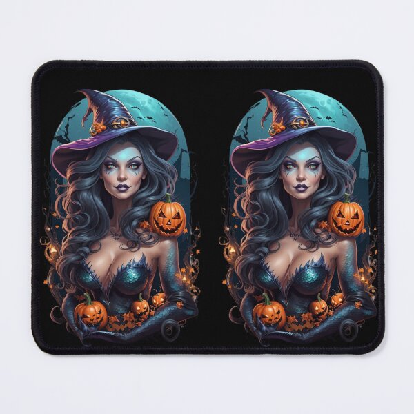 Item preview, Sirenas Mermaid Witch with Jack-o-lanterns designed and sold by SirenasWorld.
