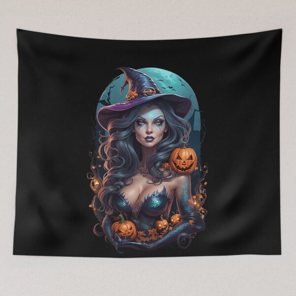 Item preview, Sirenas Mermaid Witch with Jack-o-lanterns designed and sold by SirenasWorld.