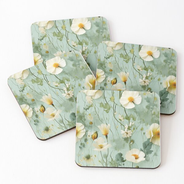Item preview,  White Poppies | Sage Green and Apricot Crush  designed and sold by PetalsPawsPrint.